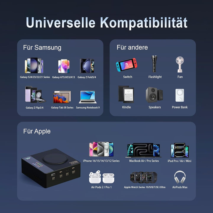 LIMETA 200W USB Ladegerät Mehrfach 5 Ports PD3.1 Kabellos Schnellladegerät (140W Max) Kompatibel mit