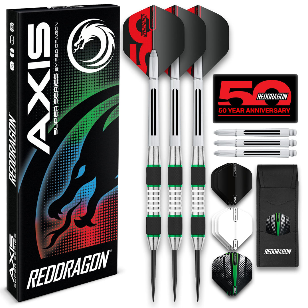 RED DRAGON Darts – Axis Series – 85% Wolfram - Profi Satz Dartpfeile Metallspitze mit Dart Flüge und