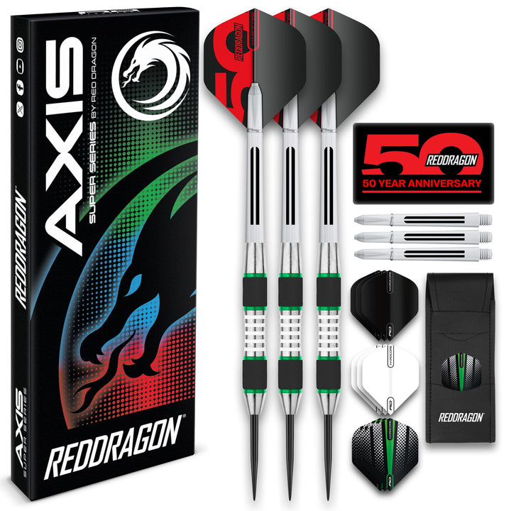 RED DRAGON Darts – Axis Series – 85% Wolfram - Profi Satz Dartpfeile Metallspitze mit Dart Flüge und