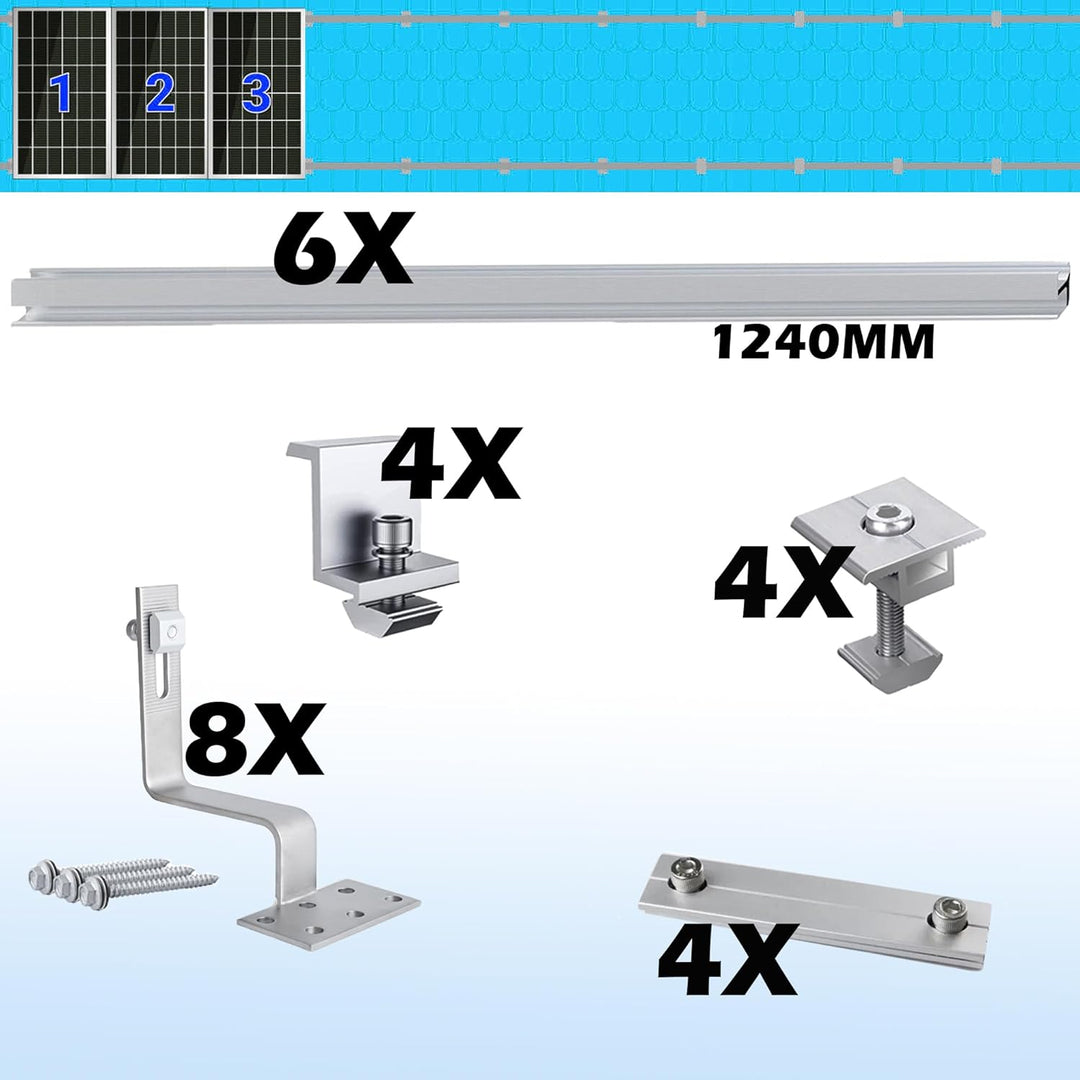 Photovoltaik Solar Halterung Ziegeldach Befestigungssystem 3 Module, Solarmodul Halterung Ziegeldach