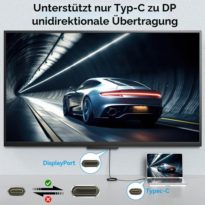 USB C auf DisplayPort 2.1 Kabel, 16K 30Hz 8K 60Hz 4K 240Hz, Thunderbolt 4/3 zu DP Cabel 40Gbps, komp