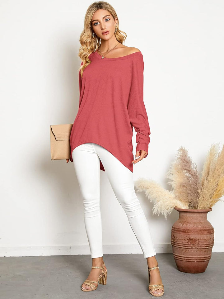 ZANZEA Damen Lose Asymmetrisch Jumper Sweatshirt Pullover Bluse Oberteile Oversize Tops S Rot, S Rot
