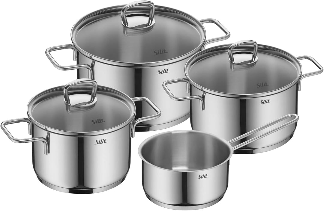 Silit Alicante Topfset Induktion 4-teilig, Kochtopf Set mit Glasdeckel, Edelstahl poliert, Induktion