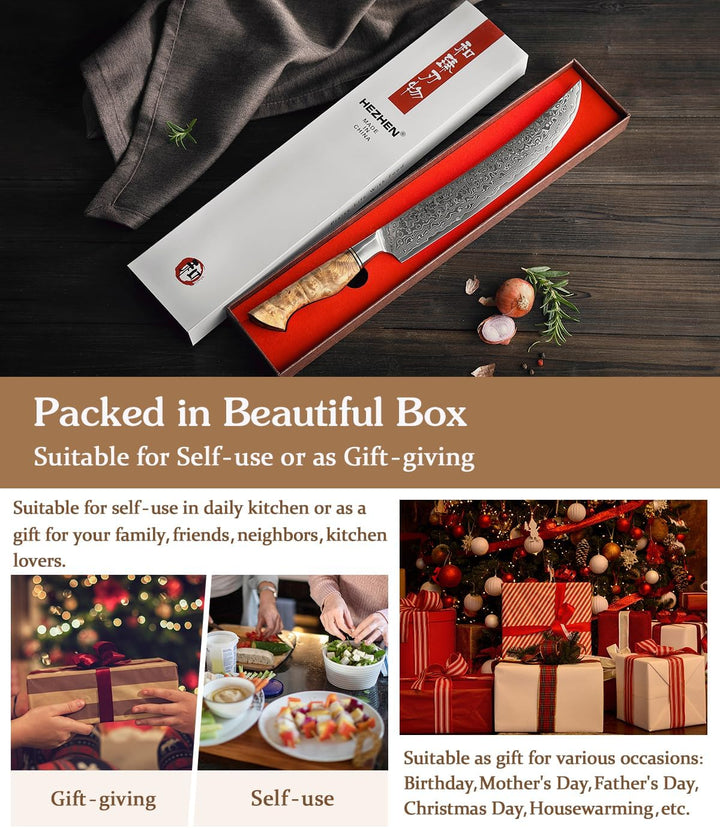 HEZHEN Damast Tranchiermesser, Damaststahl Fleischmesser Professionelle Slicer Messer, Zum Schneiden