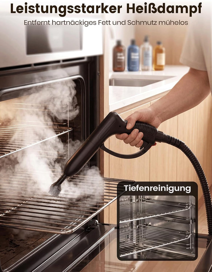 Dampfreiniger für Alles, 2000W mit 2L Tank, 16 Zubehörteilen, Weiss | Multifunktionaler Haushaltsrei