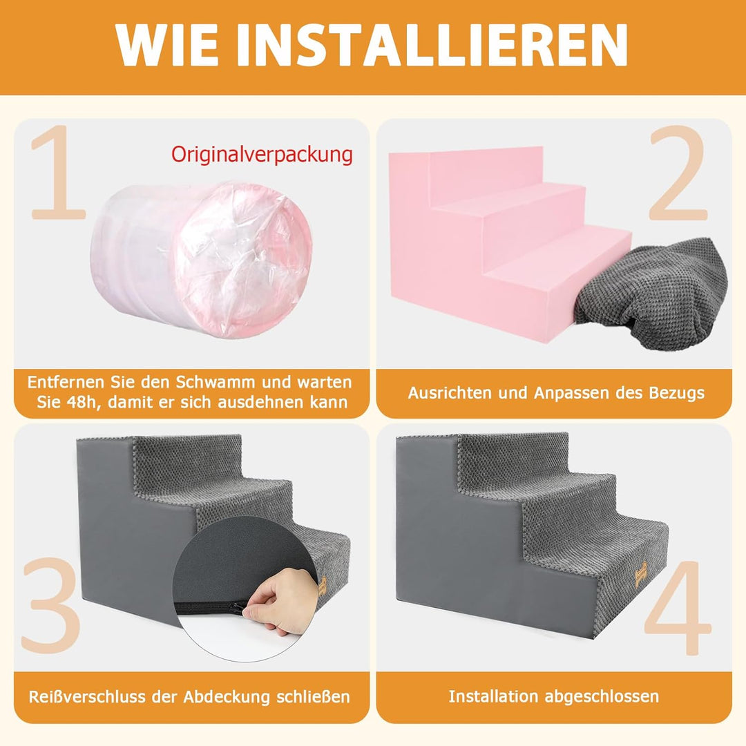 Nepfaivy Hundetreppe für Kleine Hunde 3-Stufig, Hundetreppe Hunderampe für Bett und Sofa aus Hochdic