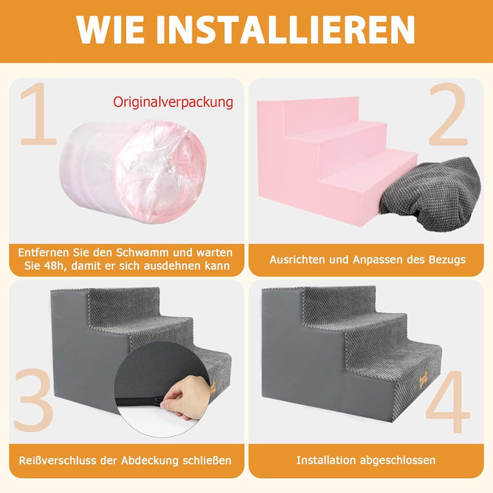 Nepfaivy Hundetreppe für Kleine Hunde 3-Stufig, Hundetreppe Hunderampe für Bett und Sofa aus Hochdic
