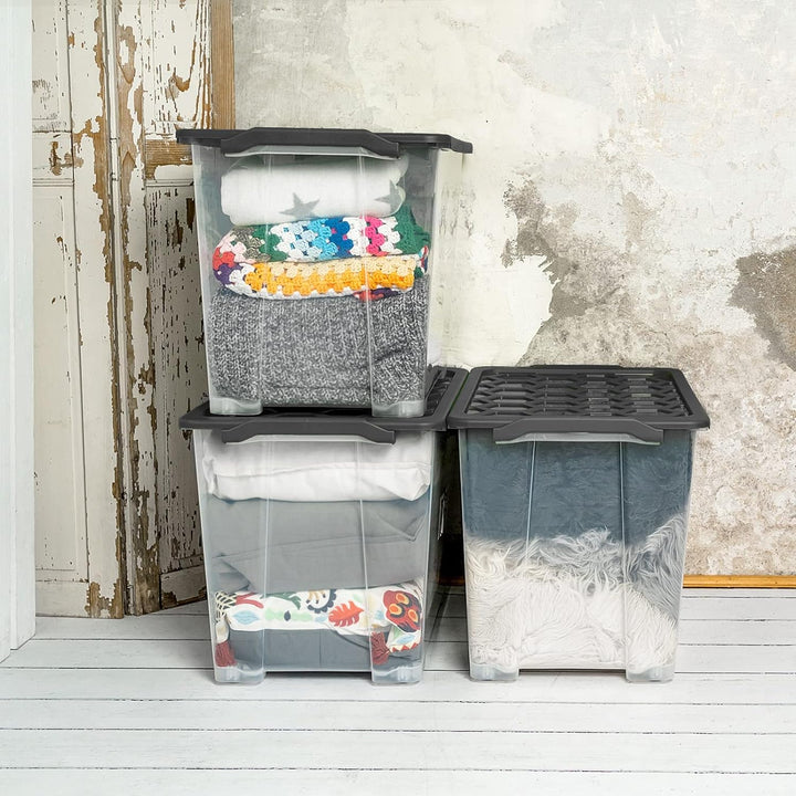 Rotho Evo Safe Keeping 3er-Set Aufbewahrungsbox 65l mit Deckel, lebensmittelechter Kunststoff (PP) B