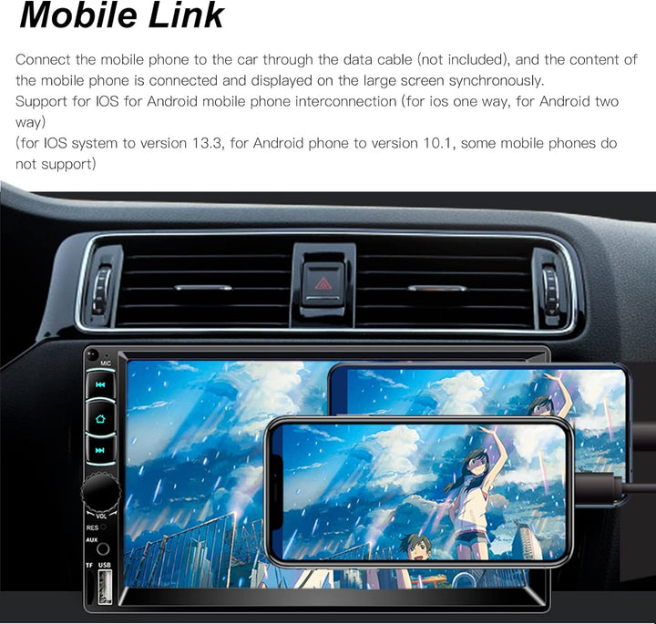 Bewinner 7 Zoll Doppel Din Autoradio, Bluetooth Autoradio MP5 Player mit Touchscreen, Freisprecheinr