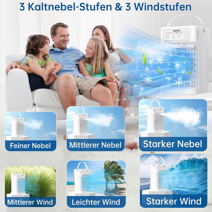 Klimaanlage Mobil, 4-in-1 Mobile Klimaanlage, Ventilator mit Wasserkühlung 1100ml Wassertank, Air Co
