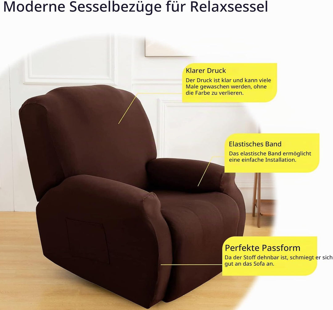 FIGOOO Stretchhusse für Relaxsessel 4-Teilig Stretch Sesselbezug Relaxsessel mit Seitentasche Sessel