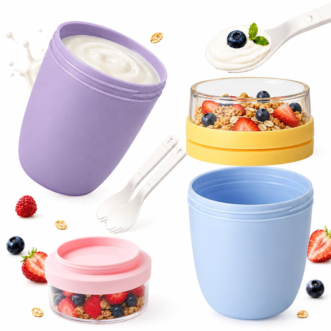 Müslibecher To Go mit Löffel, Joghurtbecher, Auslaufsicherer Müsli Cup