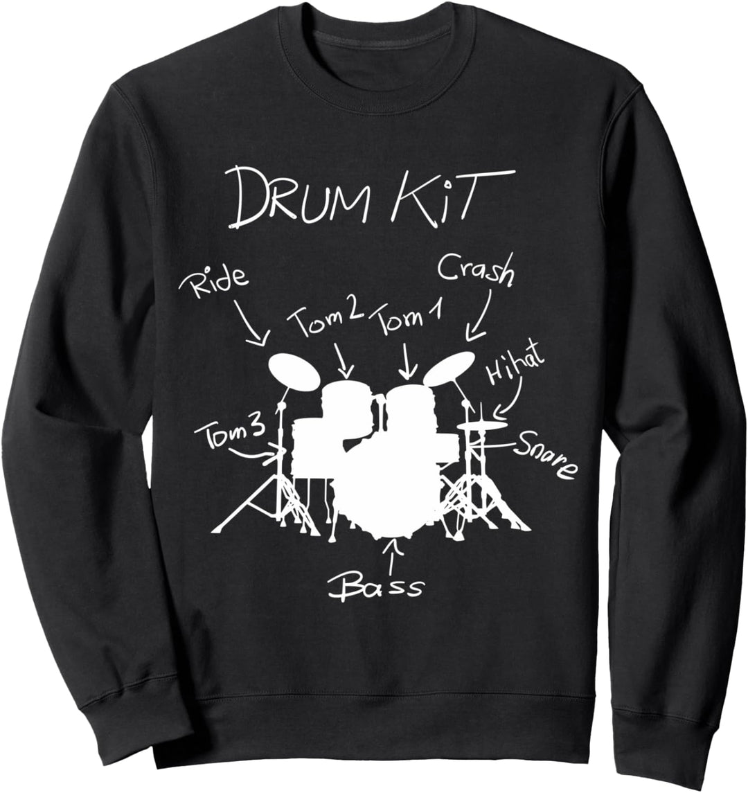 Drums Drumkit Snare Bass Cymbals Drumsticks Funny Drummer Sweatshirt