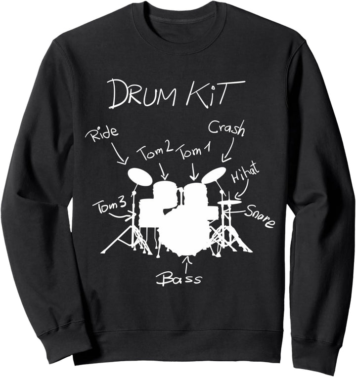 Drums Drumkit Snare Bass Cymbals Drumsticks Funny Drummer Sweatshirt