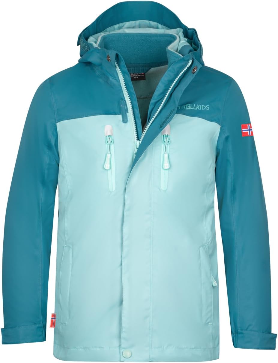 Trollkids Mädchen Bryggen wasserdichte winddichte 3in1 Jacke 128 Blaugrün/Wasserblau, 128 Blaugrün/W