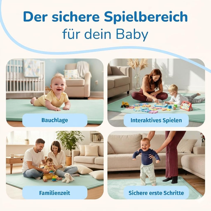 BabybeFun Krabbelmatte Baby - kuschelig weich - 3cm Dicke Spielmatte - schützt vor Stössen - Teppich