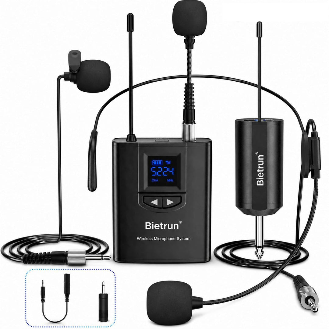 UHF Wireless Lavalier Lapel Microphone System, Kabelloses Lavalier-Mikrofon, Headset Mic, Interview