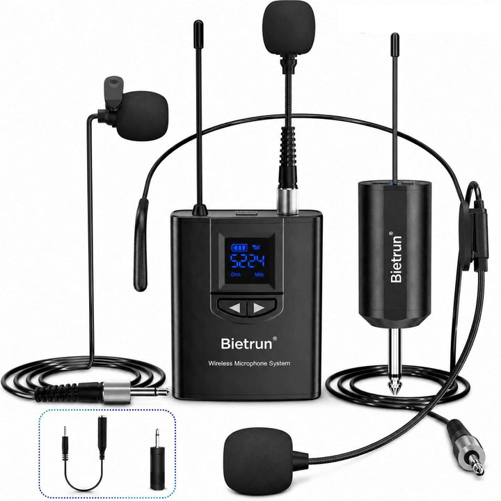 UHF Wireless Lavalier Lapel Microphone System, Kabelloses Lavalier-Mikrofon, Headset Mic, Interview