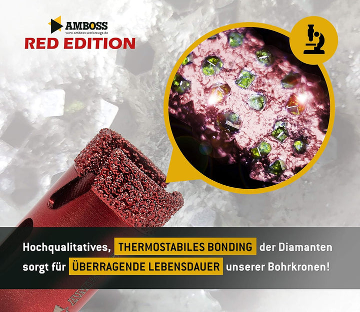 Amboss RED EDITION M14 Diamant Bohrkrone - für Winkelschleifer - Feinsteinzeug, harte Fliesen, Grani
