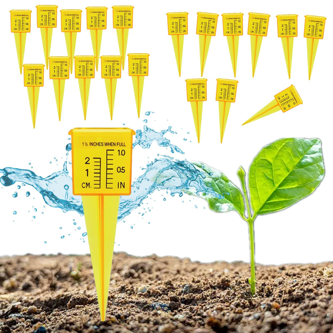 Qivine 20 Stück Regenmesser Garten, 20mm und 1 Zoll Skalen Niederschlagsmesser mit Erdspiess, 13,5 ×