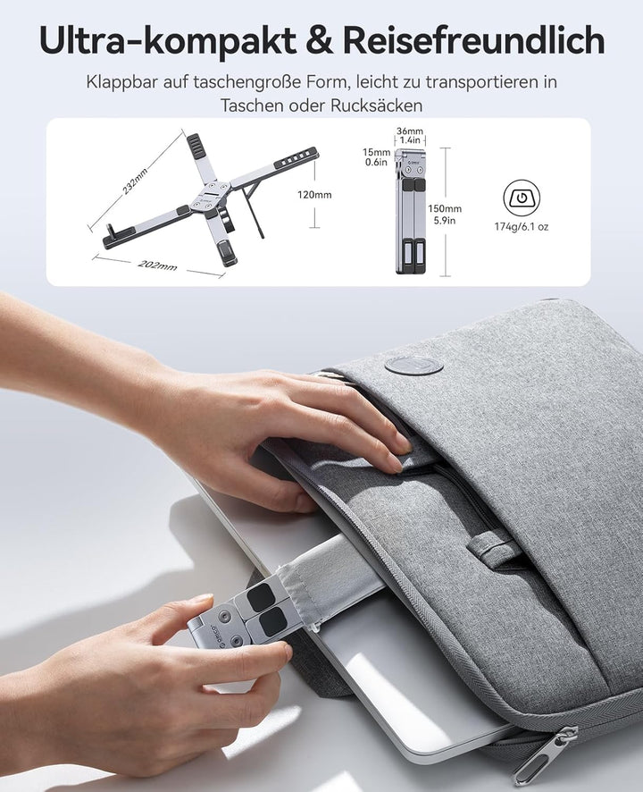 ORICO Tragbarer Laptop Ständer für Schreibtisch &amp; Reise, Faltbarer Aluminium 3-in-1 Halterung für La