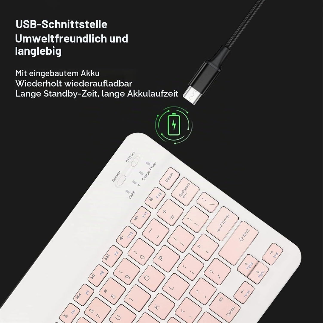 Kabellose Tastatur und Maus Set, 10 Zoll Bluetooth Tastatur, USB Aufladung, Ultradünne und Leise Des