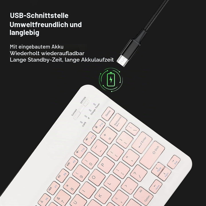 Kabellose Tastatur und Maus Set, 10 Zoll Bluetooth Tastatur, USB Aufladung, Ultradünne und Leise Des