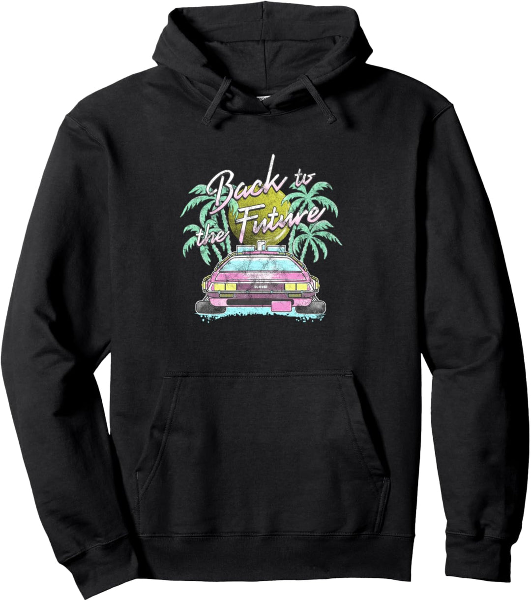 Back To The Future DeLorean Retro Palm Trees Pullover Hoodie