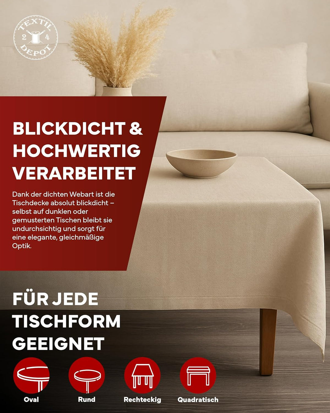 texpot Gartentischdecke 220 cm rund in Champagner mit Leinen Optik Lotuseffekt Fleckschutz Bügelfrei