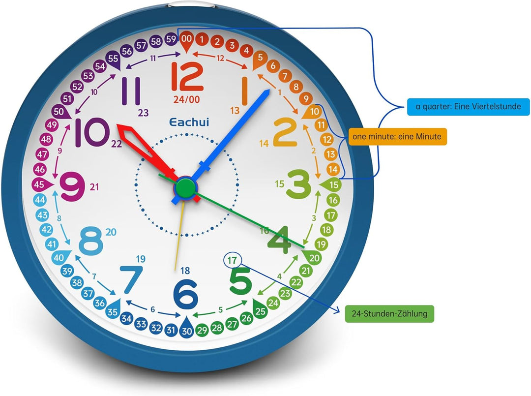 Eachui Analog Wecker Kinder ohne Ticken für Jungen und Mädchen - Lernwecker mit Nachtlicht, Snooze u