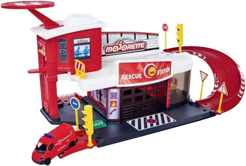 Dickie Toys 212050038 Feuerwehrstation, Launcher und Feuerwehrauto die cast Renault Master 7,5cm, 50