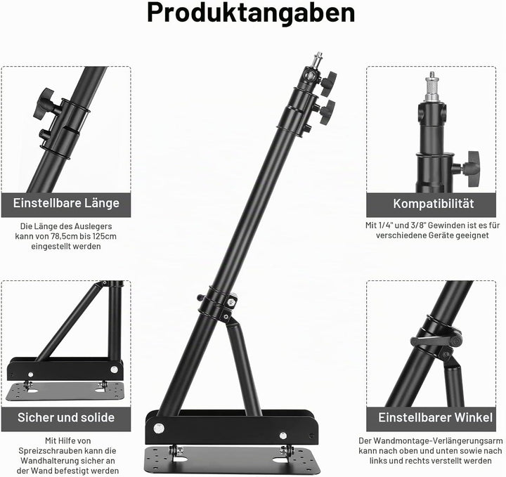 NEEWER Wandmontage Dreieck Boom Arm für Fotografie Blitzlicht, Monolight, Softbox, Regenschirm, Refl