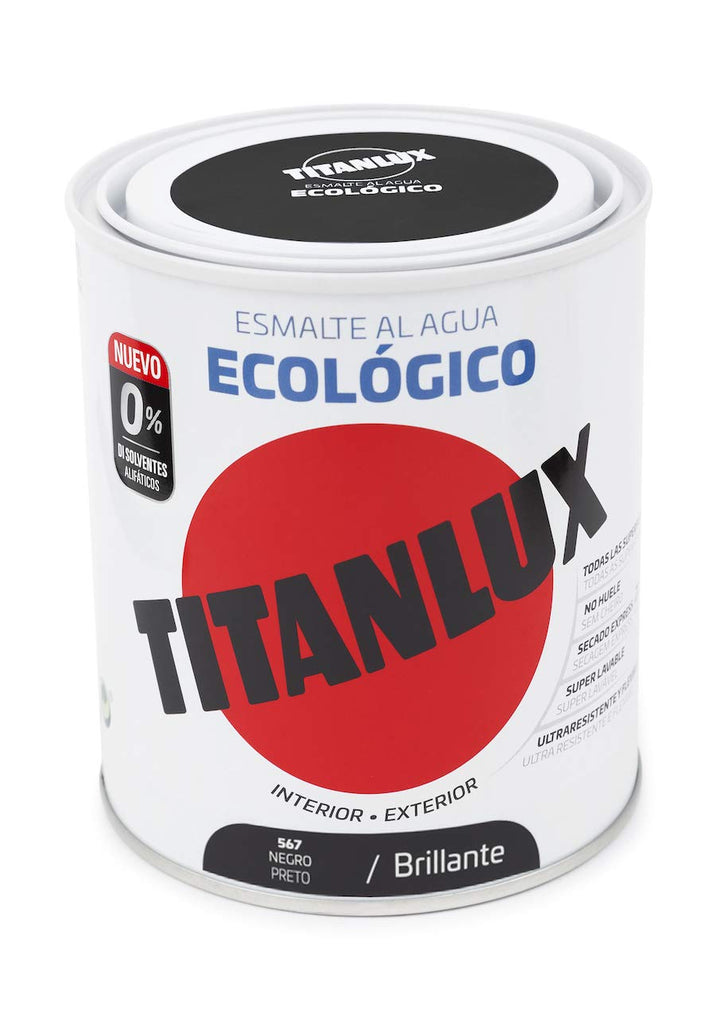 Titanlux Wasserlack, umweltfreundlich, glänzend, Schwarz, 750 ml (Ref. 00T056734) Schwarz 750ML, Sch