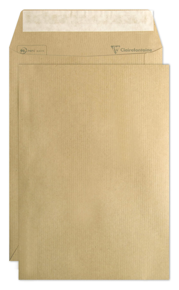 Clairefontaine 744C - Karton mit 500 Versandtaschen mit Rillen Kraftbraun B5-176x250 mm, selbstklebe