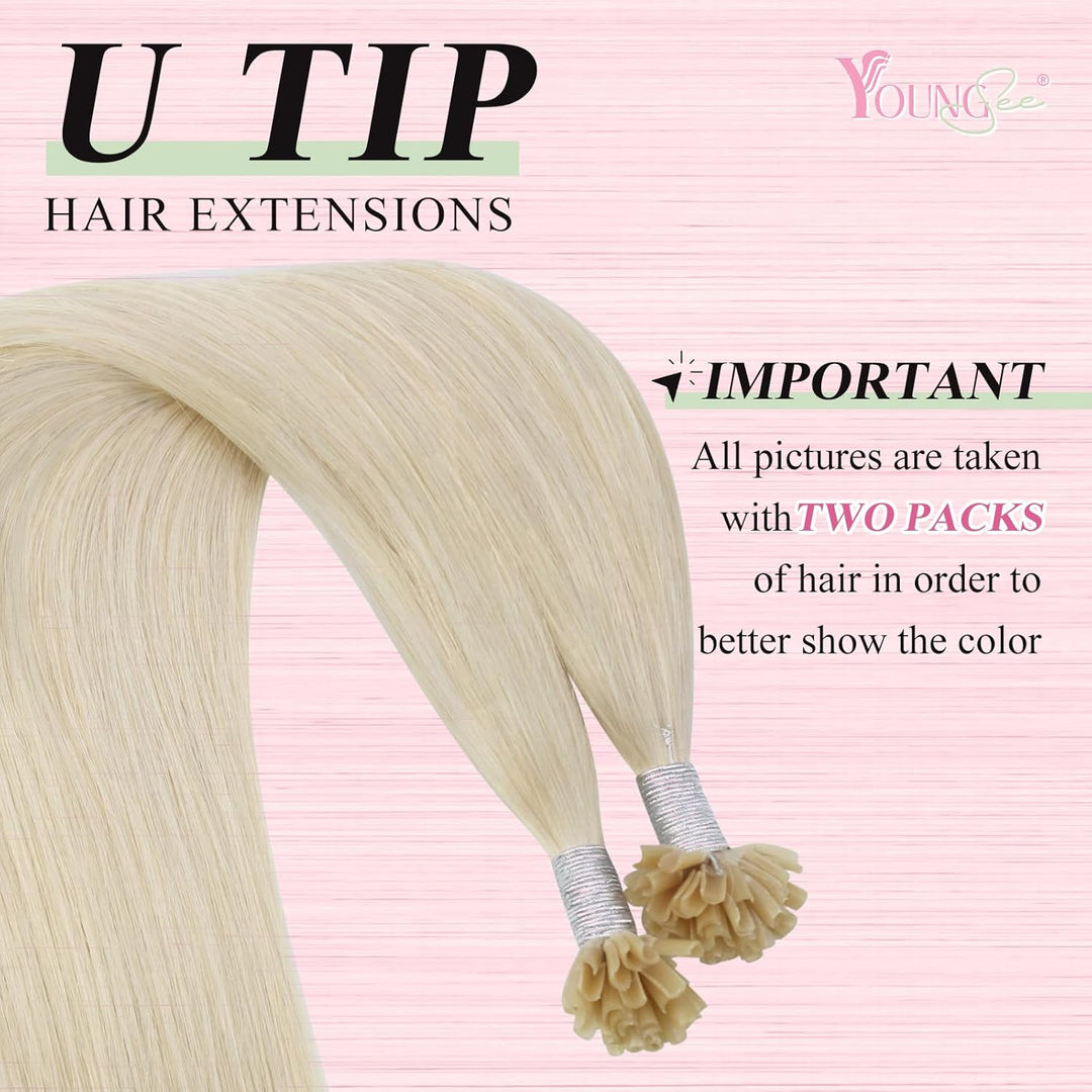 YoungSee Extensions Echthaar Bondings Blond 50 cm Bonding Extensions Echthaar Platinblond Haarverlan