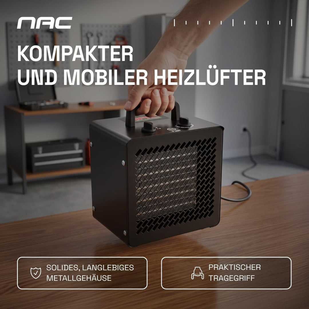 NAC Elektrischer Keramik Heizlüfter 3000 Watt - Heizstrahler mit Thermostat, Heizung Elektrisch - He