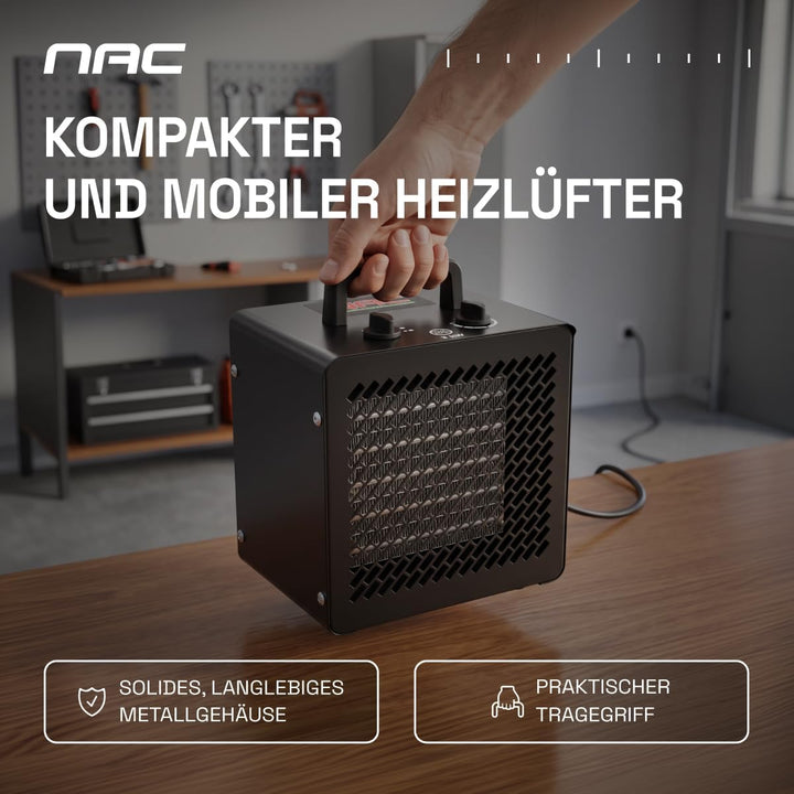 NAC Elektrischer Keramik Heizlüfter 3000 Watt - Heizstrahler mit Thermostat, Heizung Elektrisch - He