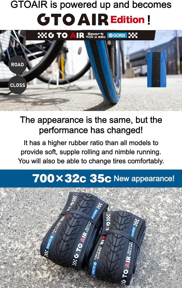 GORIX Rennradreifen 700×23C 25C 28C 32c 35c Fahrrad (Gtoair) 700×23c All Black(1 Tire), 700×23c All