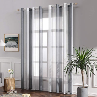 MIULEE Gardinen Gestreift Transparent mit Ösen, Voile Vorhänge Wohnzimmer Modern 2er Set, Vorhang Sc