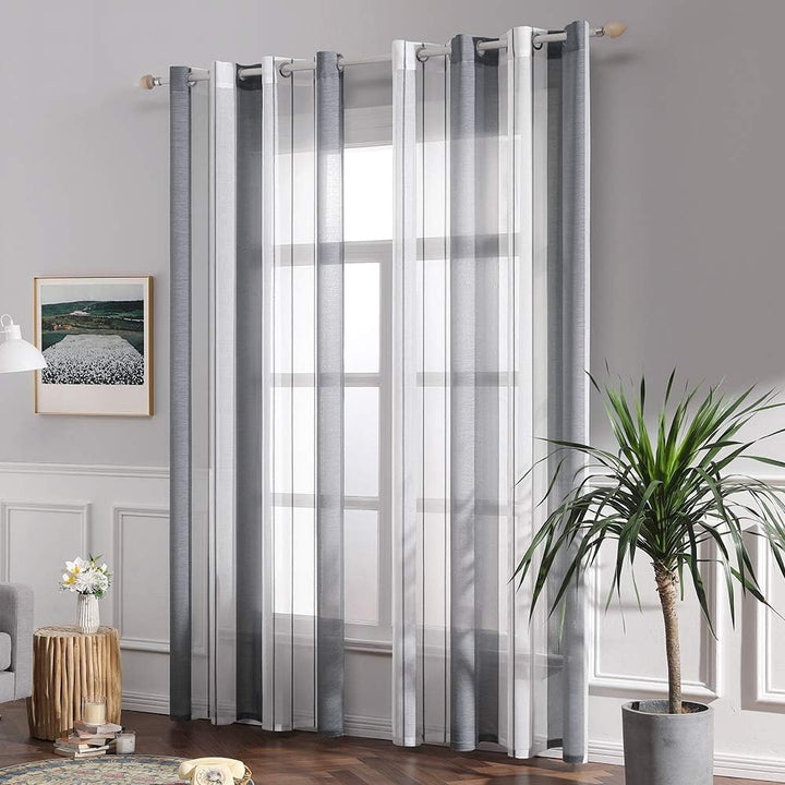 MIULEE Gardinen Gestreift Transparent mit Ösen, Voile Vorhänge Wohnzimmer Modern 2er Set, Vorhang Sc