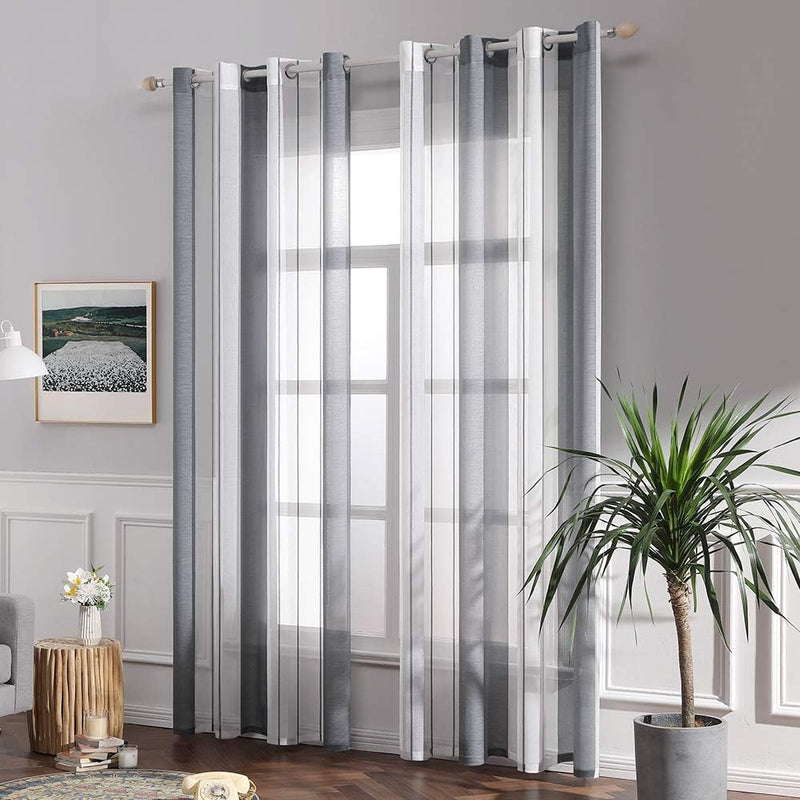 MIULEE Gardinen Gestreift Transparent mit Ösen, Voile Vorhänge Wohnzimmer Modern 2er Set, Vorhang Sc
