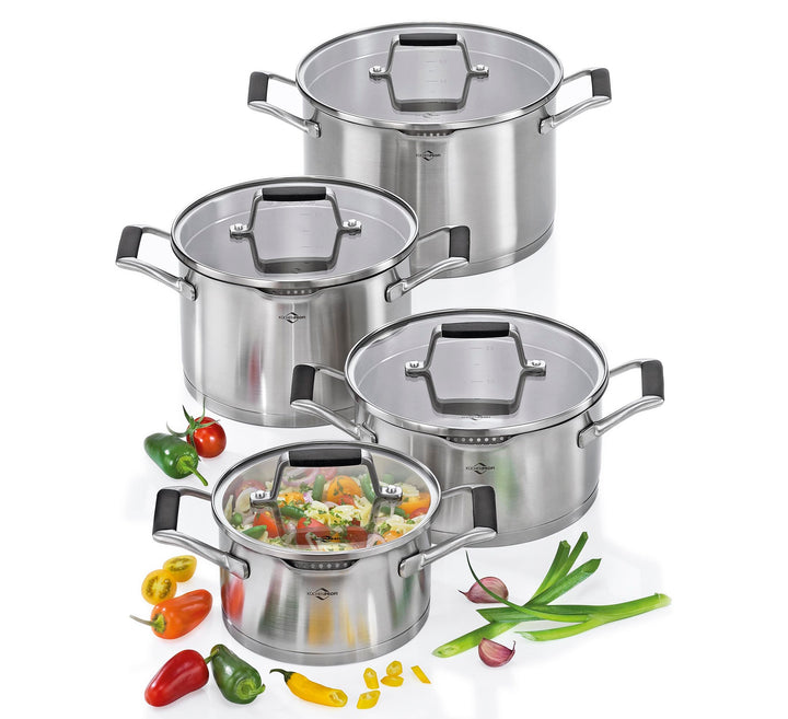 Küchenprofi COOK Topfset BOLOGNA | 4-tlg. | Edelstahl | Glasdeckel | Induktionsgeeignet | Ausgiesser