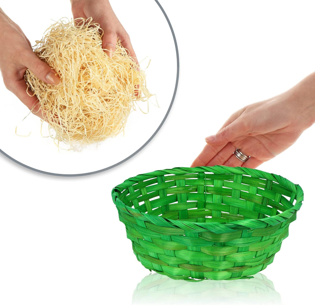 com-four® Oster Deko- & Geschenk-Set - grüne Bastkörbe, helles Ostergras, Eierfarben und Malbuch - D