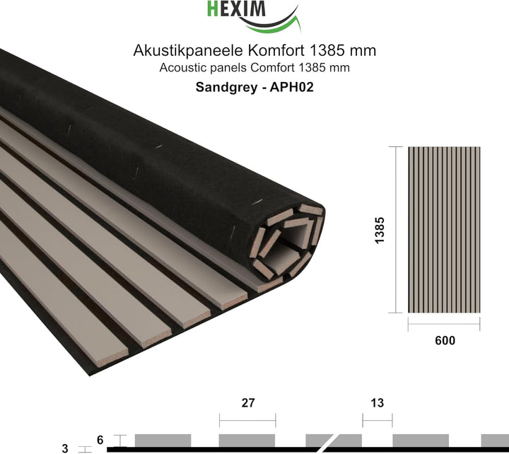 HEXIM Akustikpaneele 138,5x60cm Holz Comfort - flexible Holzpaneele Platten Lamellenwand MDF Wandpan