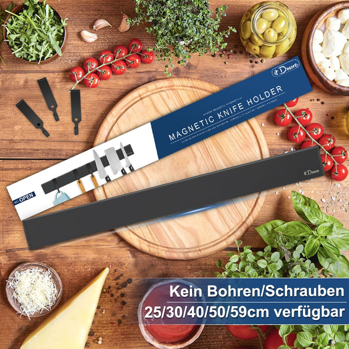 Dmore Magnetleiste Messer, 2. Generation Upgrade, mit 3 Haken, 40 cm Messerhalter magnetisch schwarz