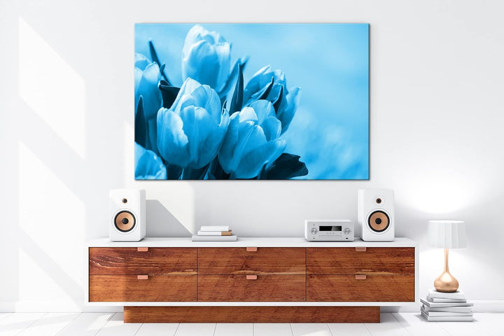 deyoli edle Tulpen Format: 100x70 Effekt: Monocrome Blau als Leinwand, Motiv fertig gerahmt auf Echt