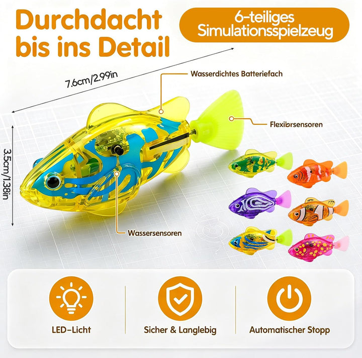 Robo Fish 6 Stück, Katzenspielzeug Fisch mit LED Licht, Interaktives Schwimmendes Roboter Fisch Spie