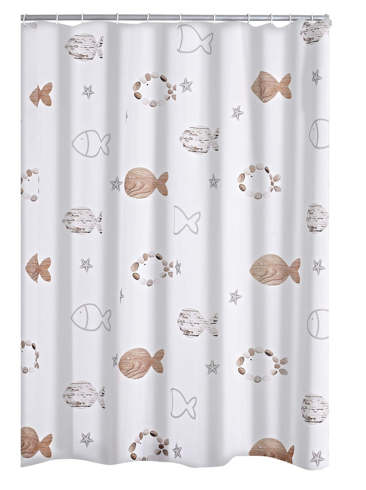 RIDDER Duschvorhang Textil Fishes inkl. Ringe beige 180x200 cm