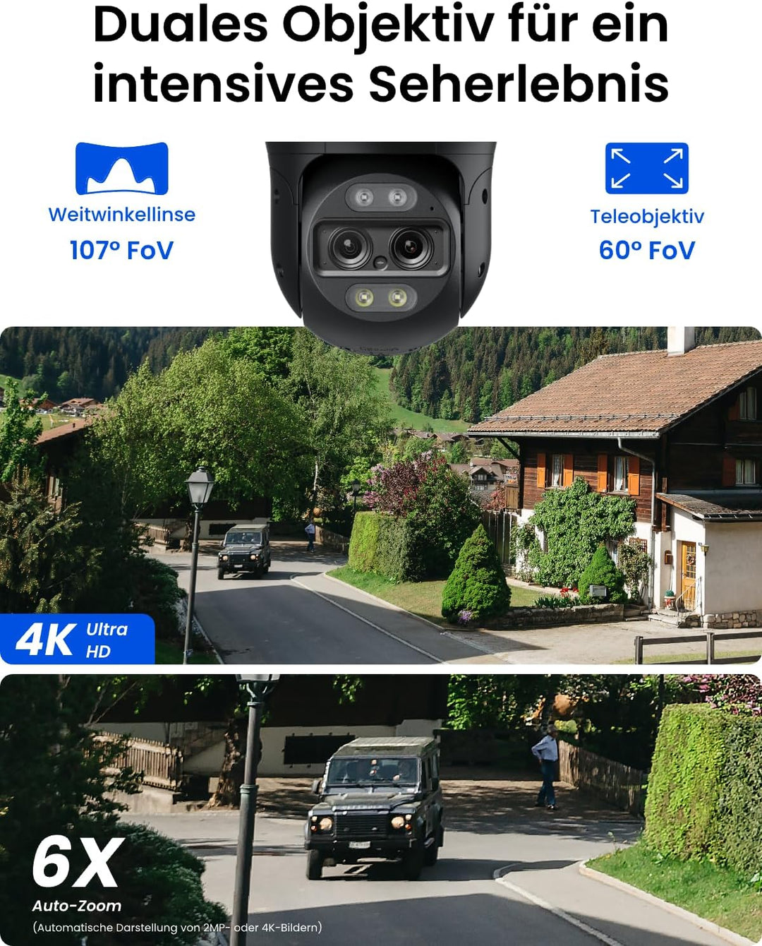 Reolink 4K 8MP PTZ PoE Überwachungskamera Aussen mit Dual-Objektiv, 6X Hybridzoom, 355°/90° Schwenkb