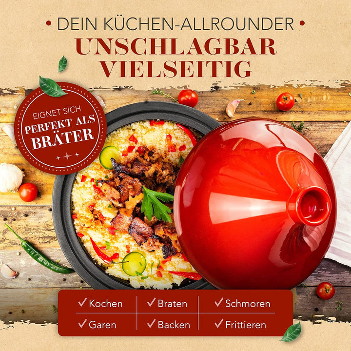 KRUSTENZAUBER Tajine Topf 2-4 Personen - Hochwertige 27cm Gusseisen Tajine Orientalisch - Tajine Ind